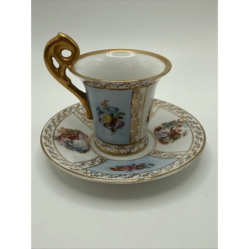 Vintage, SGK ,China, Demitasse Cup & Saucer, French Courting Scene .